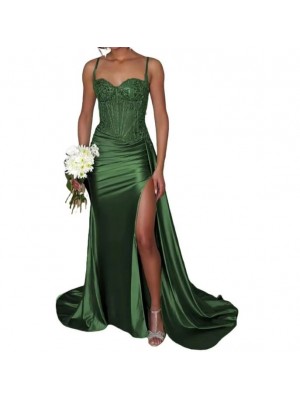 Vestito Donna Maxi Diciottesimo Festa Occasione Speciale Party Dress Verde  Scuro 110551